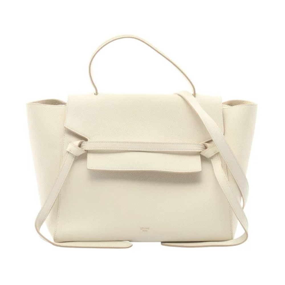 Celine Belt 2way Calfskin Leather Handbag Leather White